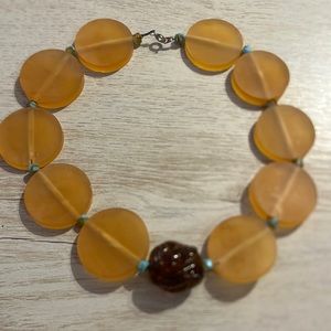 Vintage Root Beer Lucite Bead Necklace discs choker glass 70s